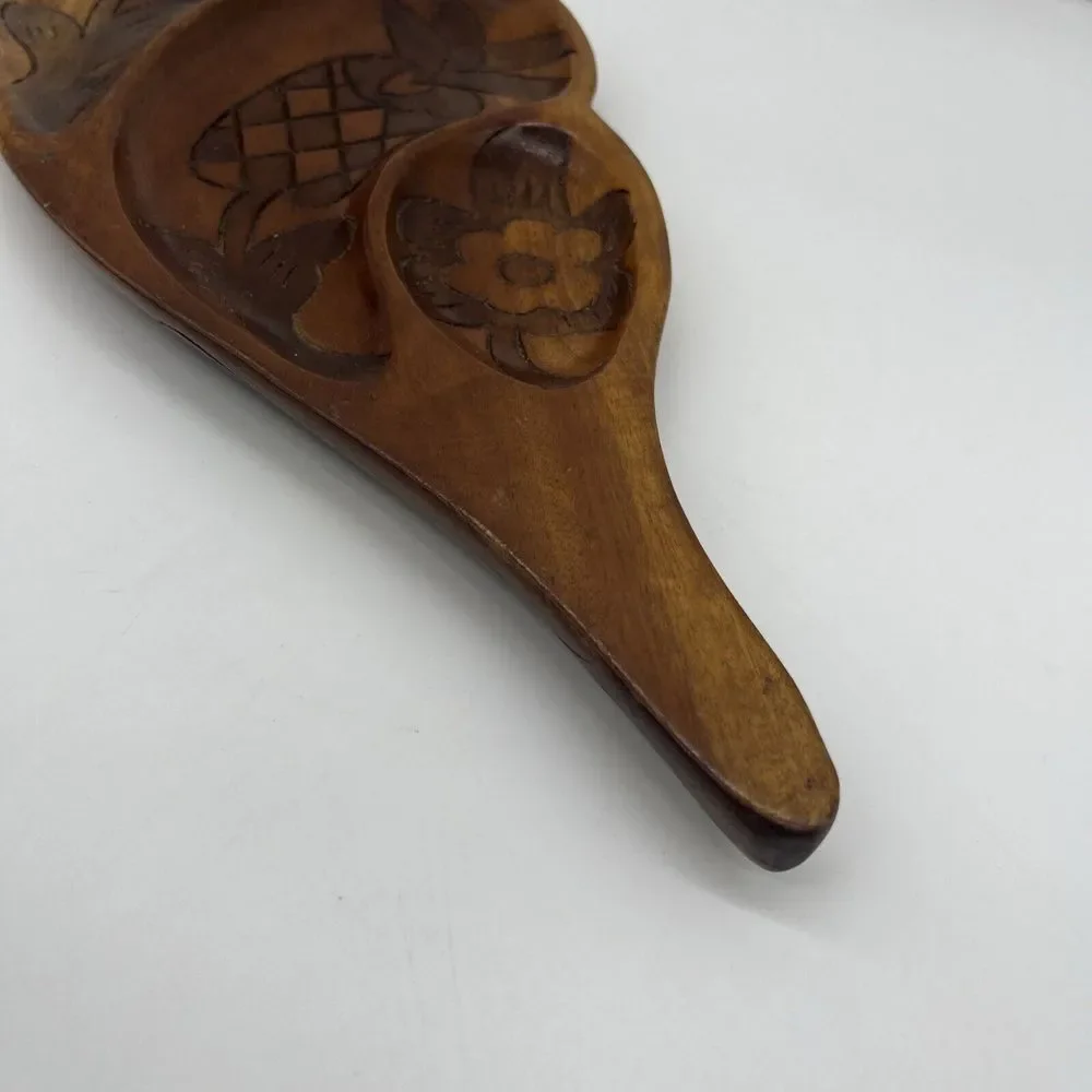 Hand Carved Monkeypod Freeform Wood Tray Leaf Shape Flower Designs 3‎ Sections